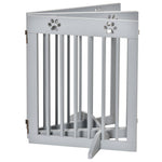 Dog Gate, 4-Part Foldable Freestanding, Wooden Light Grey