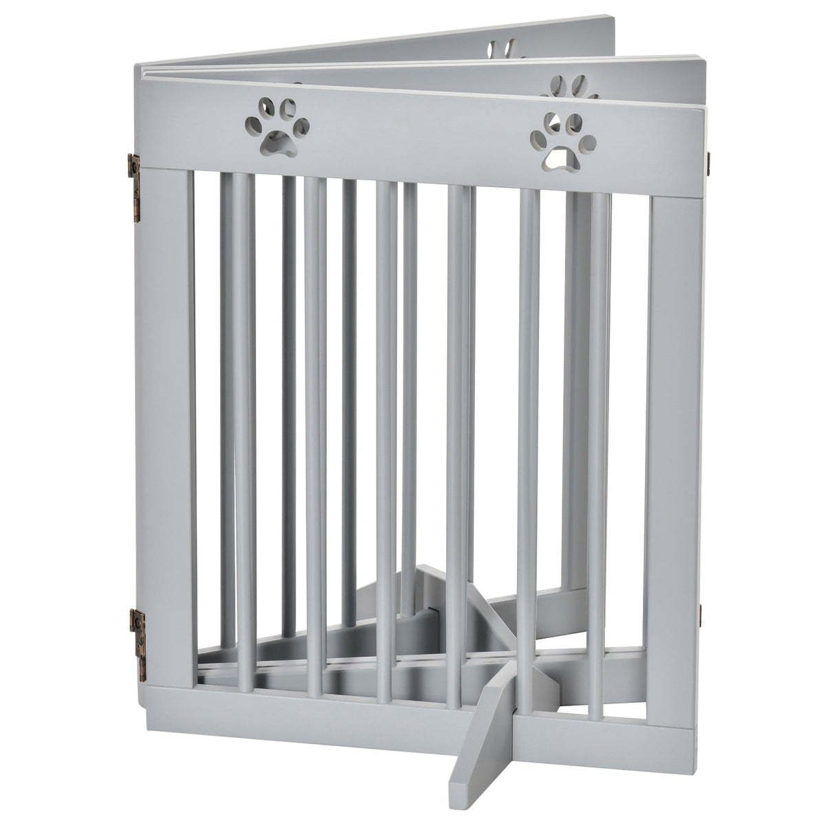 Dog Gate, 4-Part Foldable Freestanding, Wooden Light Grey