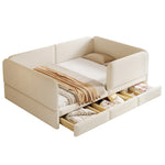 Upholstered Children's Bed 140x200cm with Drawer, Beige Velvet