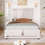 Upholstered Bed 90x200cm Hydraulic Storage LED USB App Control - Beige Linen