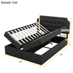 Upholstered Double Bed, 140x200cm Storage Slatted Base, Black