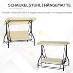 Outsuuny Porch Swing, 2-in-1 Reclining 3-Seater with Adjustable Sunroof, 240 kg, Beige