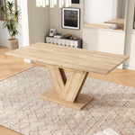 Extendable Dining Table 140/180x80cm Rectangular Thickened Top V-Shaped Legs Oak Color