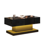 High-gloss Lift-Up Tea Table, LED Coffee Table with Storage, 100x50x45 cm