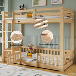 Wooden Bunk Bed 90x200cm with Stairs & Railing, Natural Pine Wood