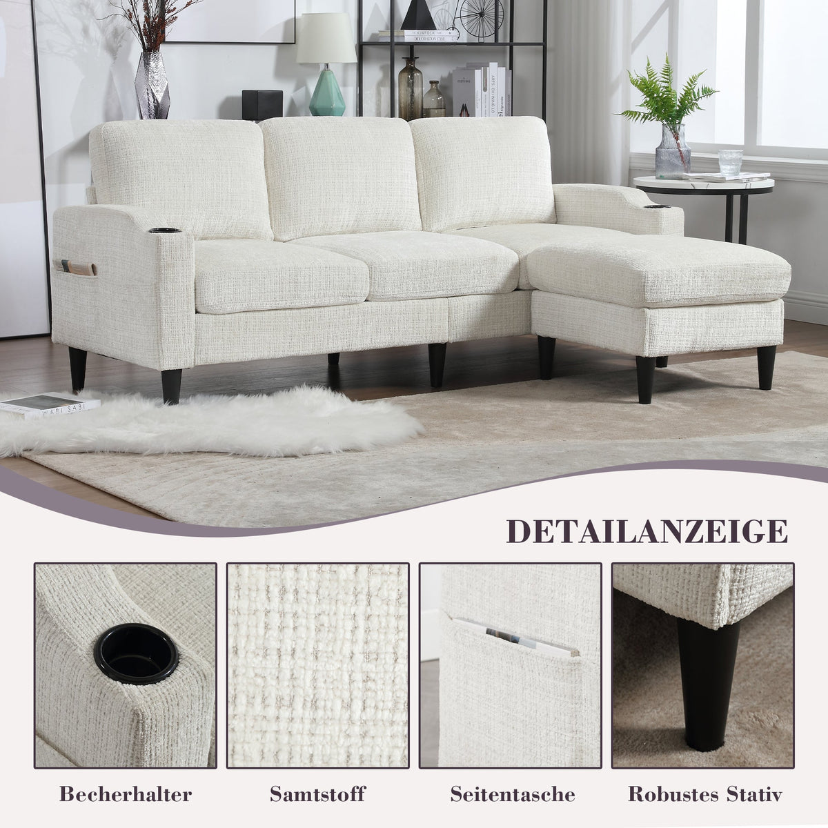 Sofa with Footstool & Storage, 4-Seater Velvet