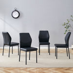Set of 4 Dining Chairs with Vertical Embossing and Metal Legs, Black PU