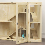 Wooden Hamster Cage, 4 Levels, Feeding Station, Seesaw, Ramp, Huts