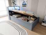 Multifunctional Hydraulic Sofa Bed 90x200 with Storage & LED, Grey