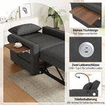 Foldable Sofa Bed, 1-Seater Recliner with USB & Phone Holder, Corduroy Grey
