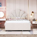 Upholstered Children's Bed 90x200cm Floral Headboard Storage Velvet Beige