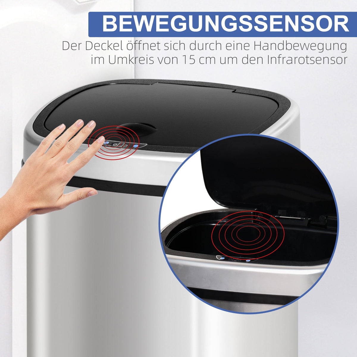 Trash can, 48L Infrared Sensor Hygienic, Stainless Steel Silver