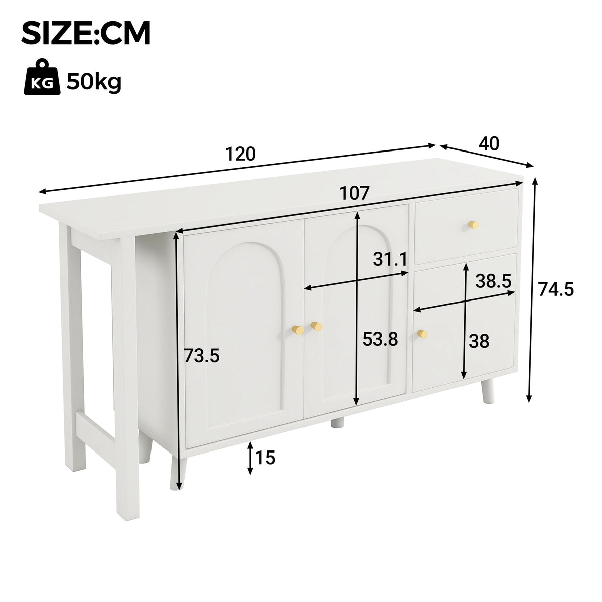 Desk & Sideboard, 2-in-1 360° Rotatable with 3 Doors & 1 Drawer