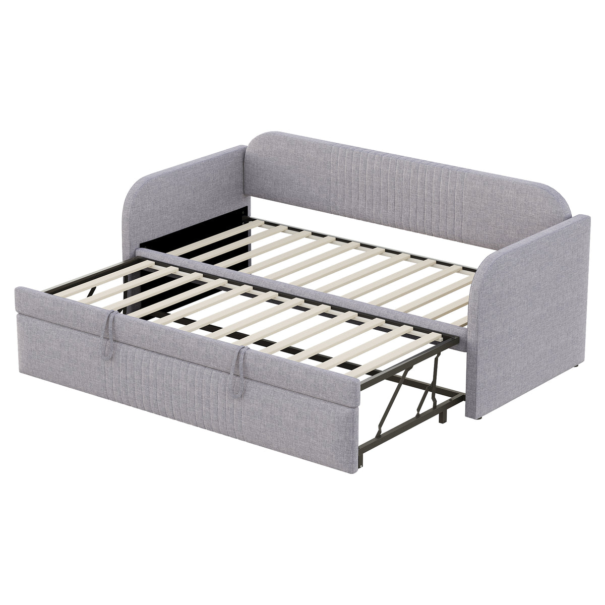 Upholstered Extendable Sofa Bed 90/180x190cm, Light Grey Linen