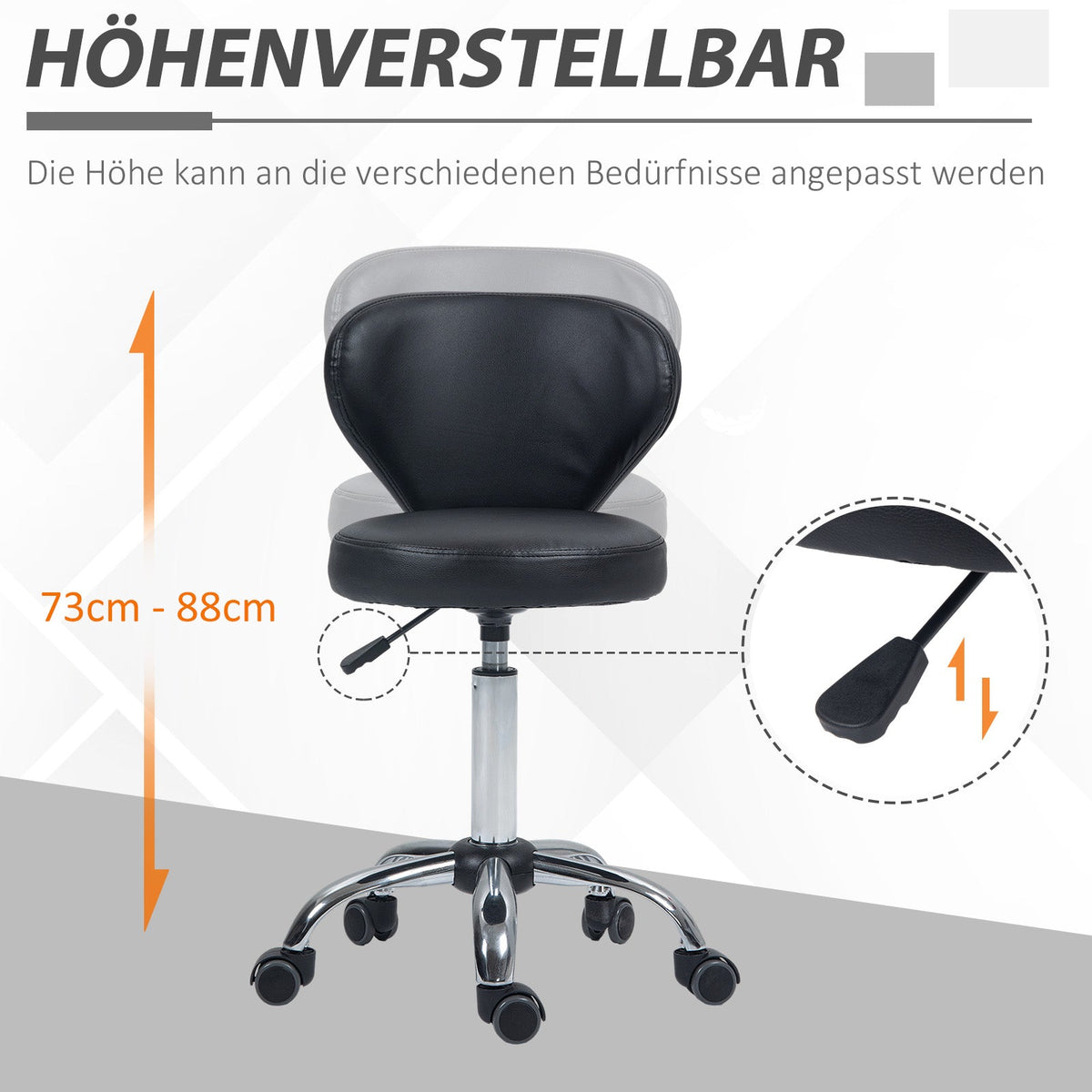 Rolling Stool Massage Stool, 360° Swivel Ergonomic Backrest, Black Faux Leather