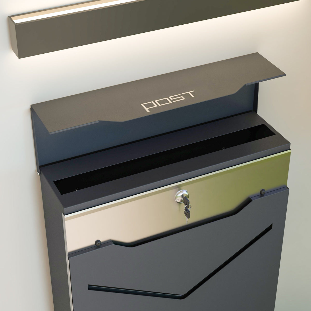 Anthracite Wall-Mounted Mailbox, Newspaper Compartment, Viewing Window, Galvanized Steel