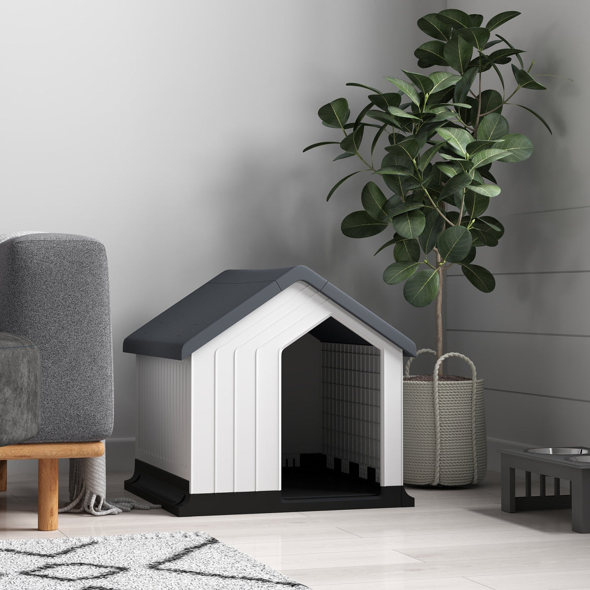 Dog Kennel, Weatherproof Small Animal House, Gray