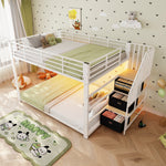 Bunk Bed 140x200 cm with Stairs, Storage & LED Light, White Metal