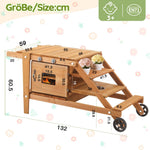 Outdoor Mud Kitchen with Wheels and Accessories, Wooden Garden Play Set, Natural Wood