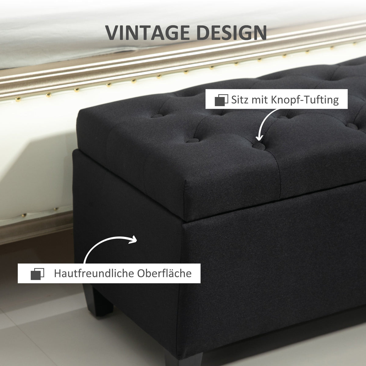 Upholstered Bench with Storage, Hallway Bedroom Living Room, Black