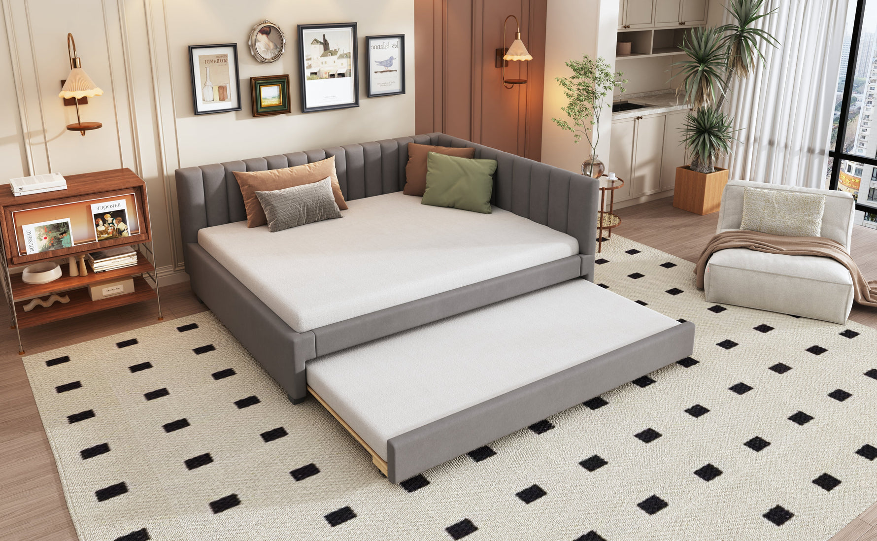 Upholstered Bed 140*200, Pull-Out Sofa Bed, Multifunctional, Velvet Gray