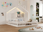 Children's House Bed 90x200 cm with LED & Storage, White