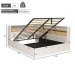 Daybed 140x200 cm with Storage, LED & USB, Beige Velvet