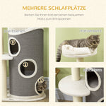 Cat Tree 109cm, Scratching Barrel & Bed, Sisal, White Grey