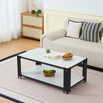 Rectangular Coffee Table Modern Marble-Effect Top Metal Legs White and Black