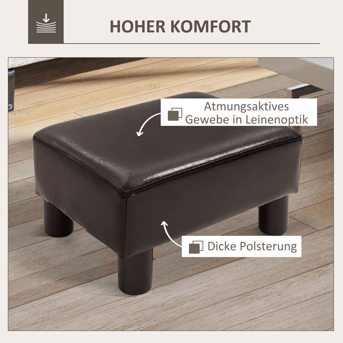 Footstool/Ottoman, Rectangular Footrest, Faux Leather