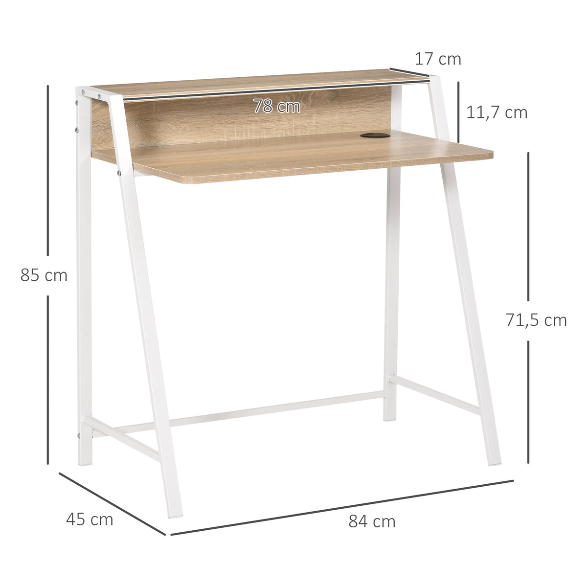 Desk Modern Computer with Storage & Cable Grommet, White Oak