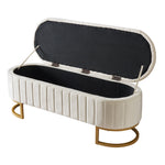 Sofa Bench Footstool with Storage, 120x40cm, Beige Velvet Fabric