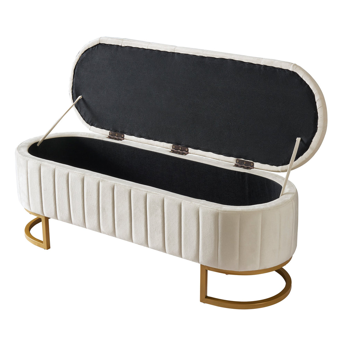 Sofa Bench Footstool with Storage, 120x40cm, Beige Velvet Fabric