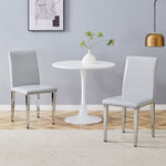 Minimalist Dining Chairs Set of 2, Ergonomic PU Leather with Metal Legs, Grey and Silver