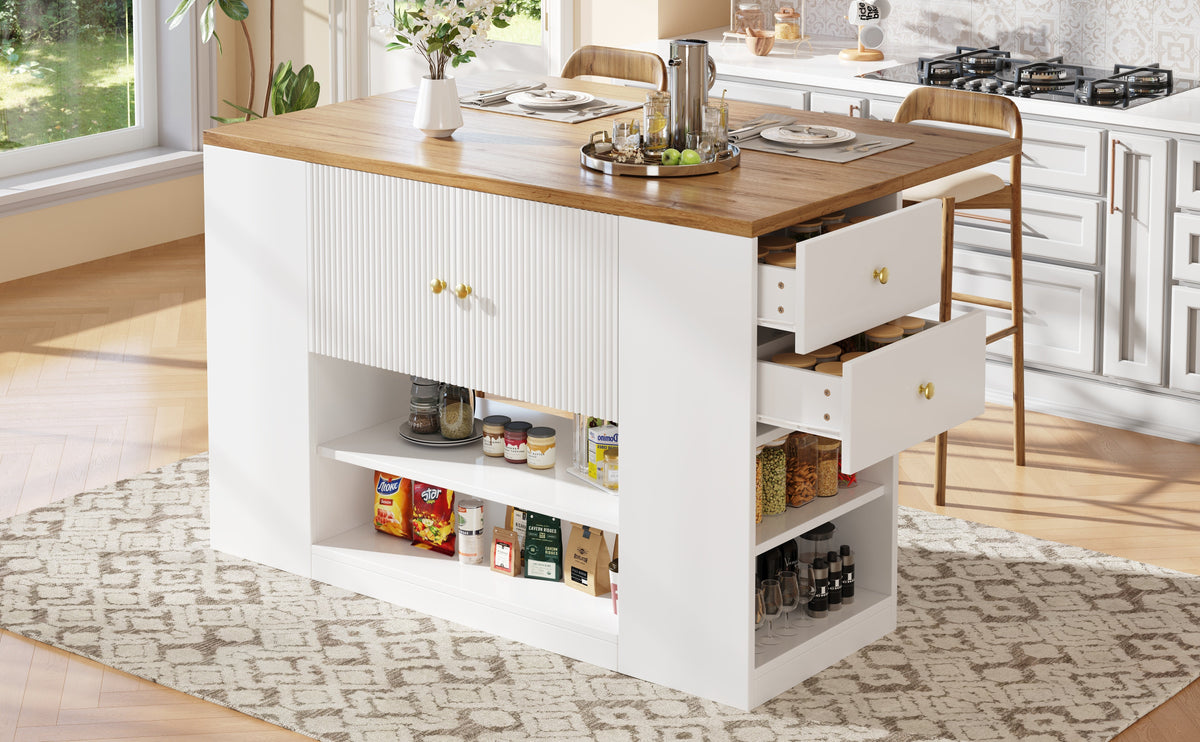 Modern Kitchen Island Sideboard with Drawers and Shelves - White