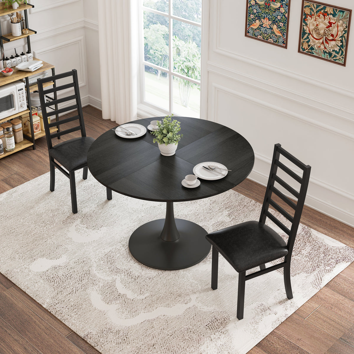 Metal Dining Chairs, High Back Armless, Steel Legs, PU Leather, Black