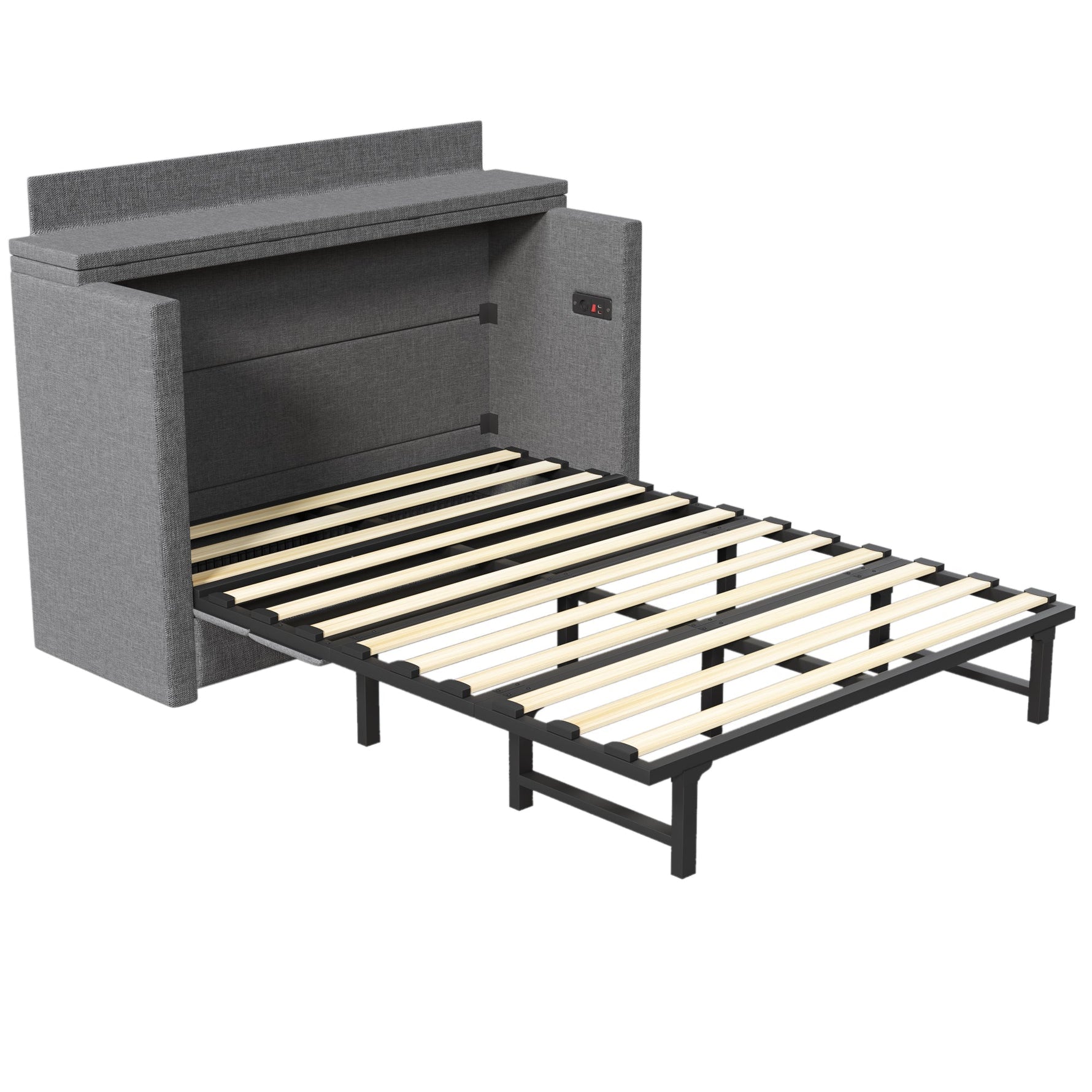 Mobile Murphy Bed with Storage and USB Ports, 140 x 200 cm, Grey Linen