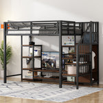 Loft Bed 90x200 with TV Stand, Power Outlet & Ladder, Black