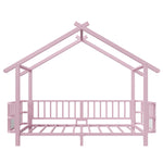 House Children's Bed Frame 90x200cm with Safety Rail, Pink Metal