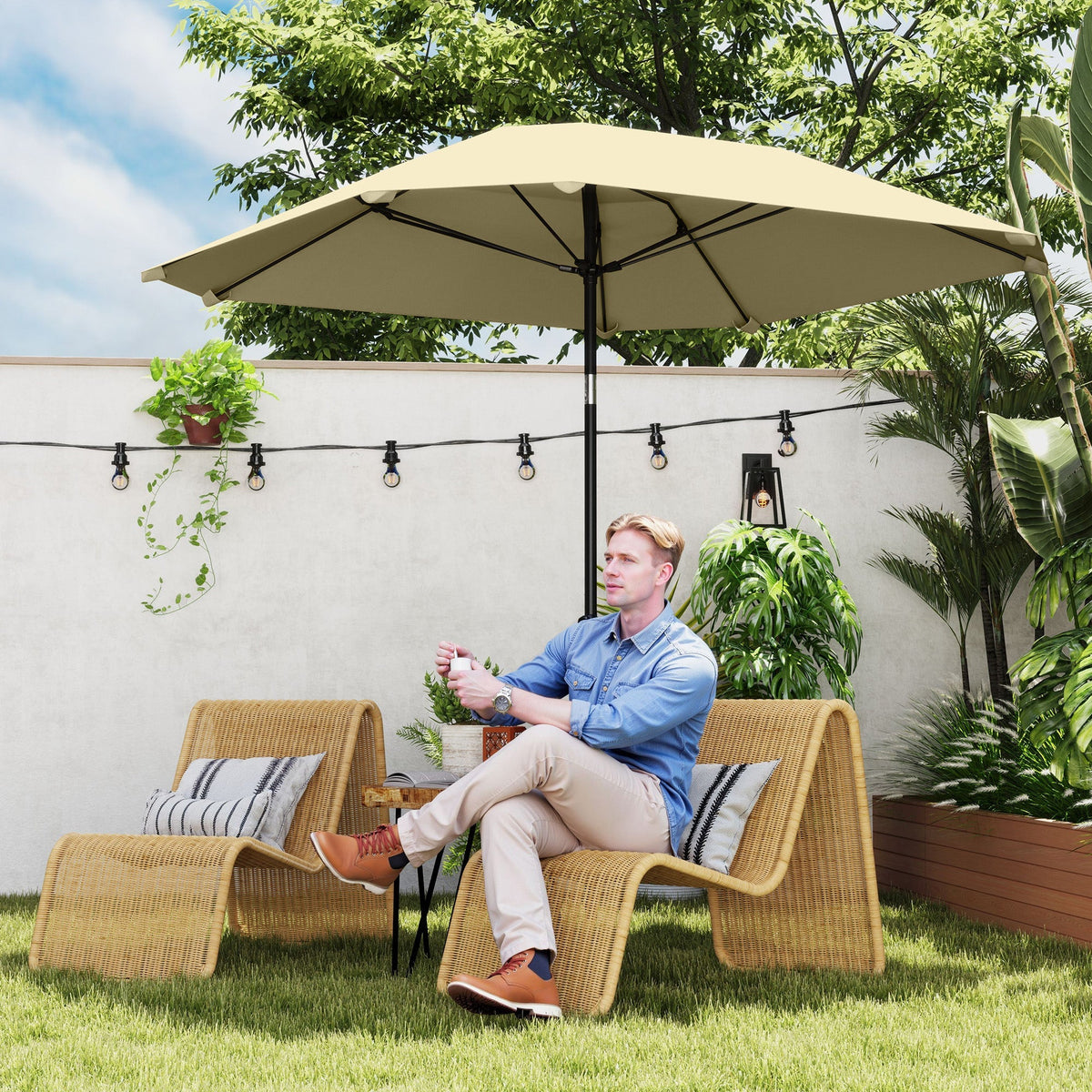Parasol, Octagonal Folding Beach Patio, Beige