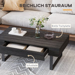 Coffee table side table with drawer & shelves, sturdy steel frame, modern design