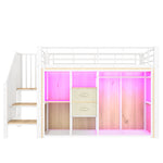 Mid-Height Bed 90x200cm with LED Lighting & Storage, White