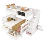Children's Bunk Bed with Chalkboard and Drawers, 90x200 & 140x200cm, White
