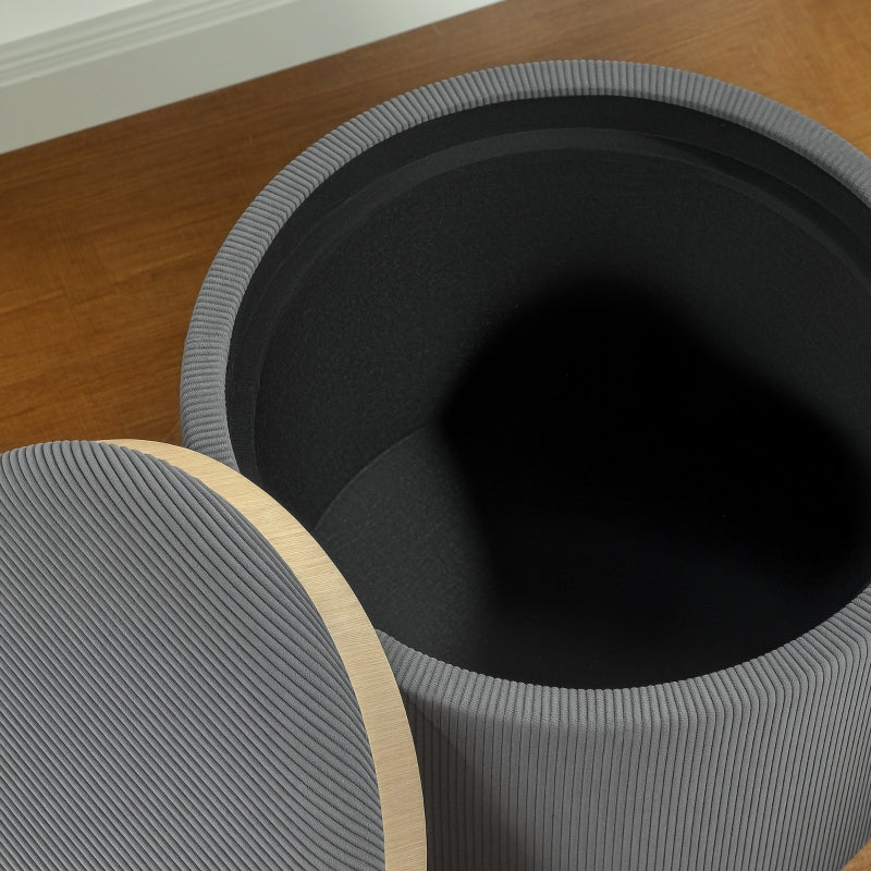 Storage Stool, Round Footstool Upholstered Coffee Table, Corduroy Grey