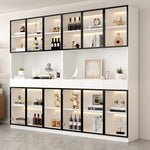White Display Cabinet with LED Lights and Glass Doors, 200cm High, White and Black Frame