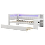 Daybed Upholstered 90x200cm Pull-out Bed Desk LED USB - White
