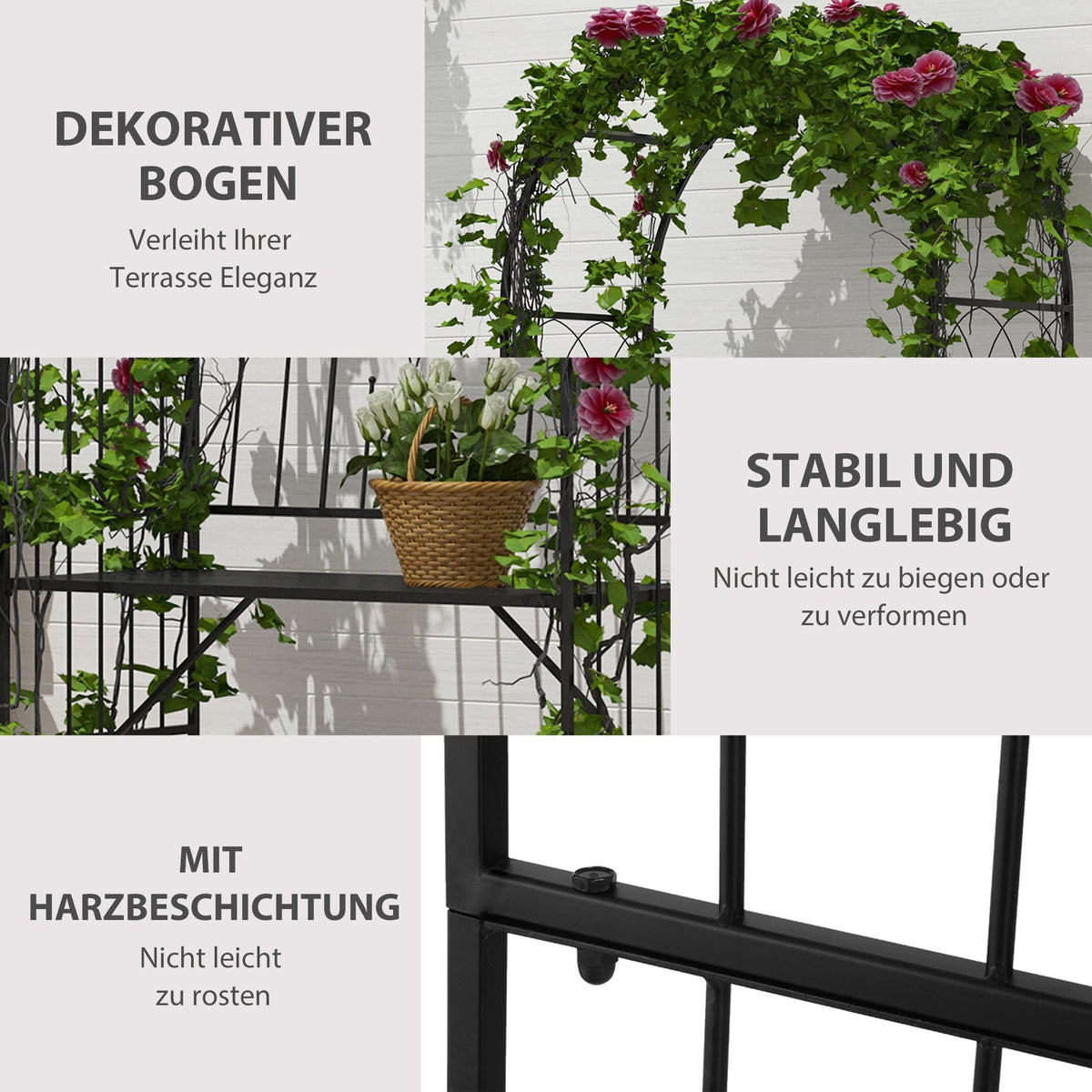 Rose Arch with Bench, Garden Trellis, Metal Black