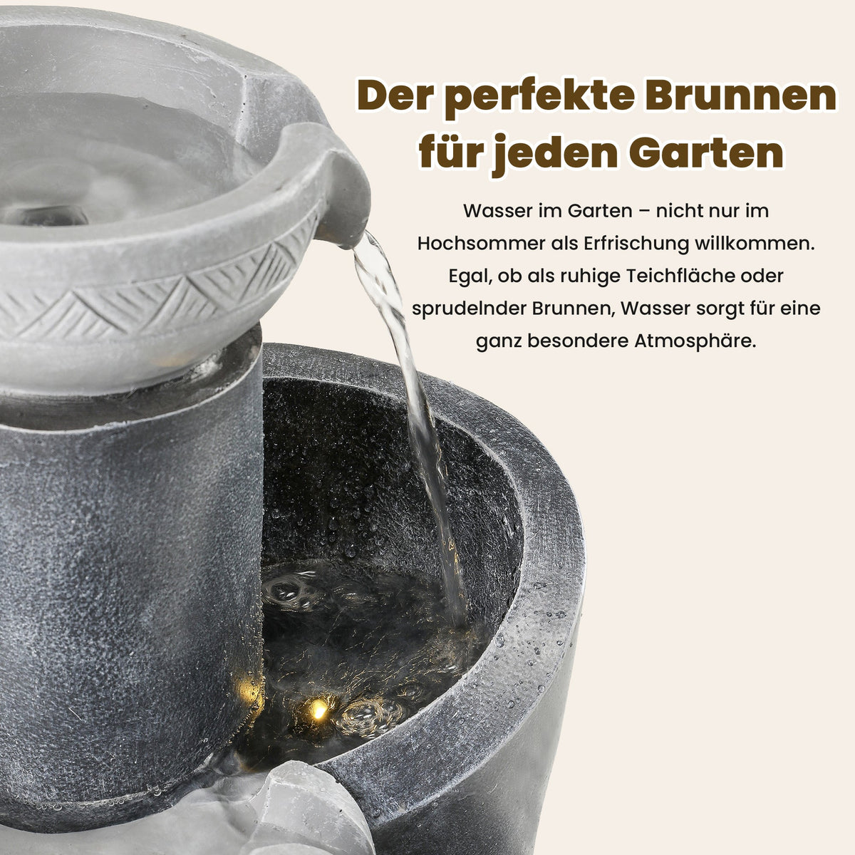 Garden Fountain with LED Lighting and Water Pump, Grey Artificial Stone