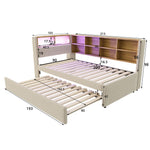 Sofa Bed 90x200 Pull-Out LED Storage Multifunctional Flannel Beige