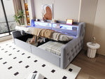 Upholstered Sofa Bed with Hydraulic Storage, LED, and Charging Port, 90x200cm, Light Grey